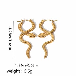 1 Pair Simple Statement Style Trendy Glossy Snake Shape Stainless Steel  Gold Color Women's Hoop Earrings h5 Picture3